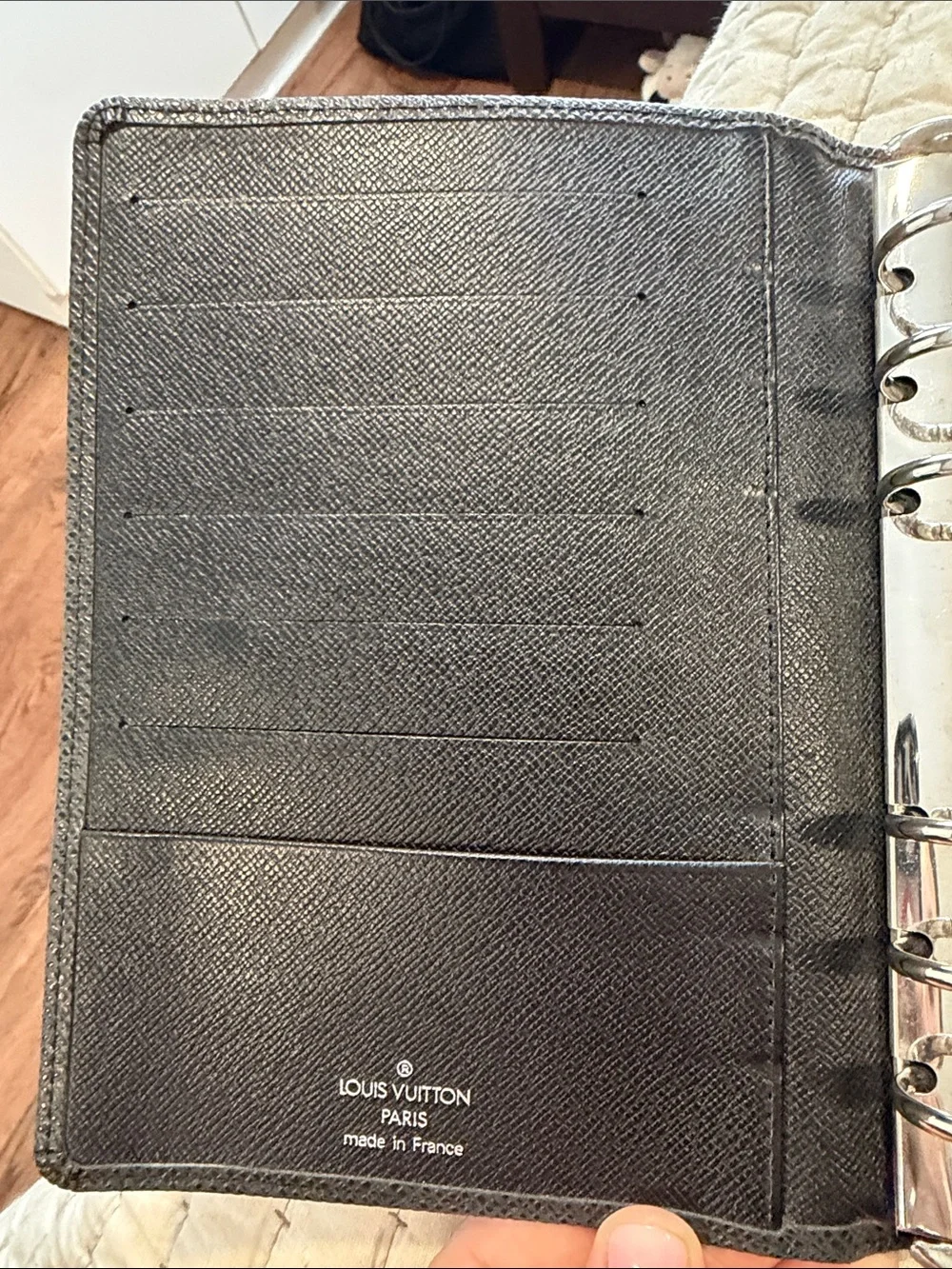 Louis Vuitton Black Textured Leather Tablet Folio with Snap Closure